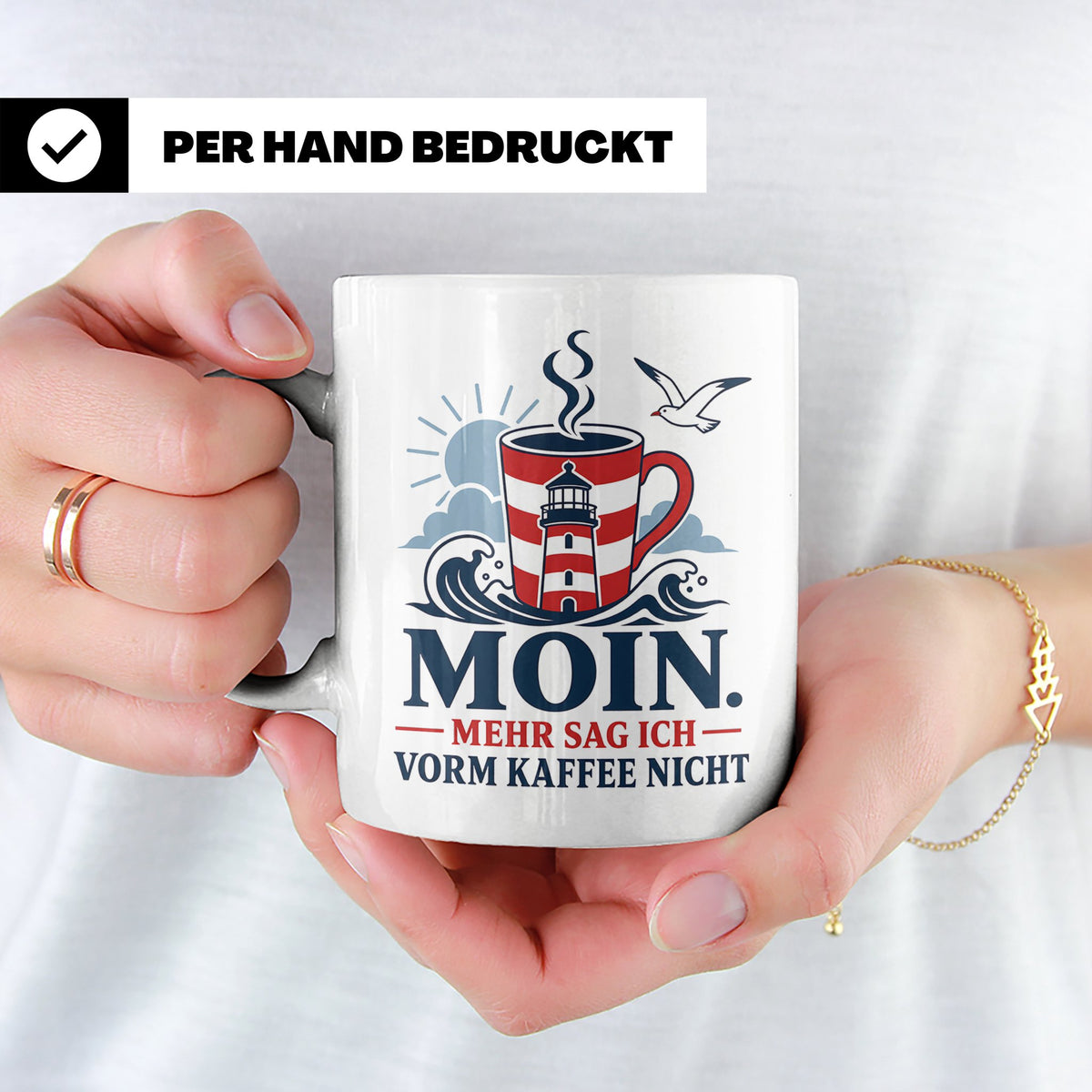 Moin Tasse mit Spruch Mehr sag ich vorm Kaffee nicht - Lusti – Weiß [farbe:weiß]