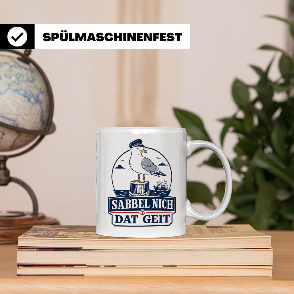 Plattdeutsch Tasse mit Spruch Sabbel nich dat geit - Geschen – Weiß [farbe:weiß]