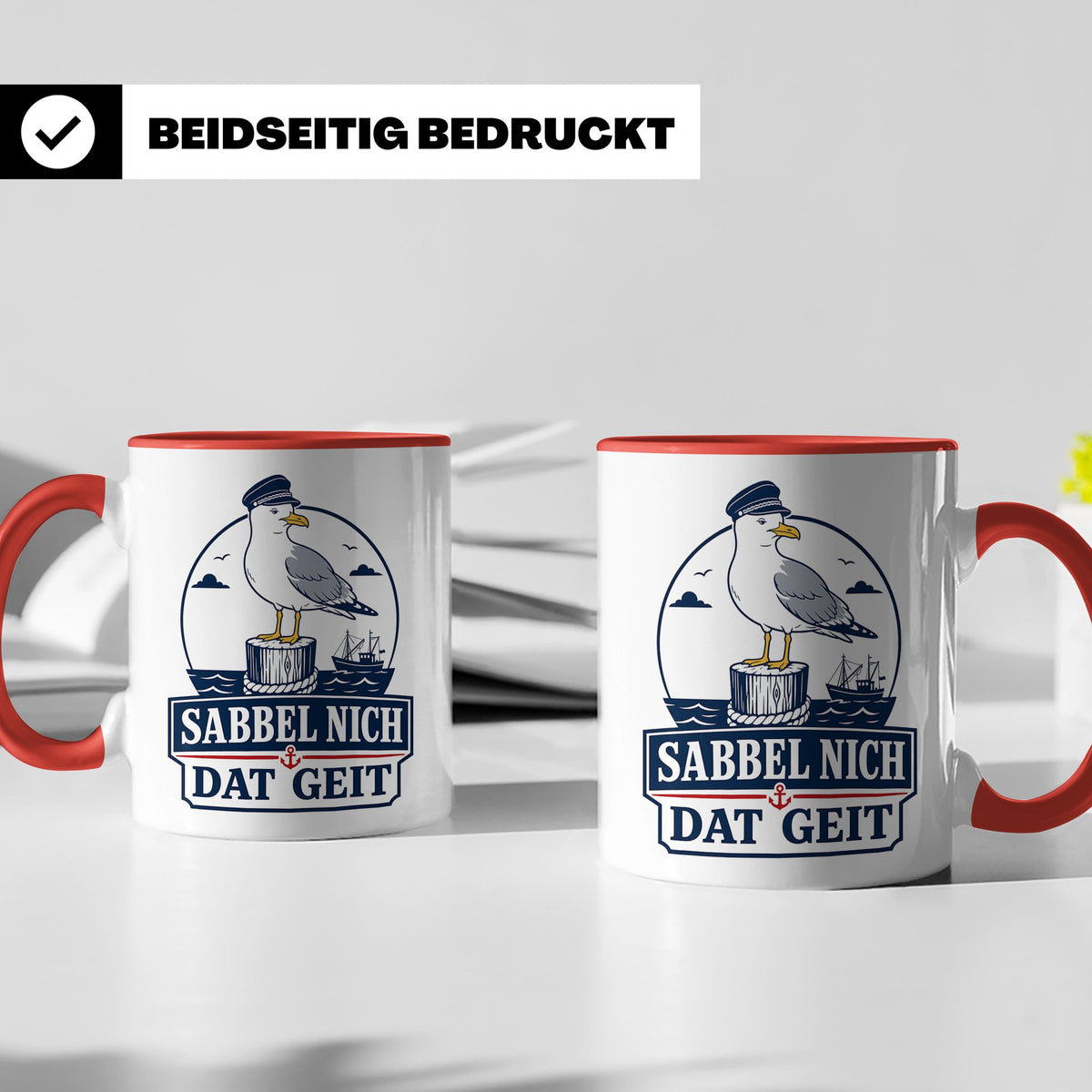 Plattdeutsch Tasse mit Spruch Sabbel nich dat geit - Geschen – Rot [farbe:rot]