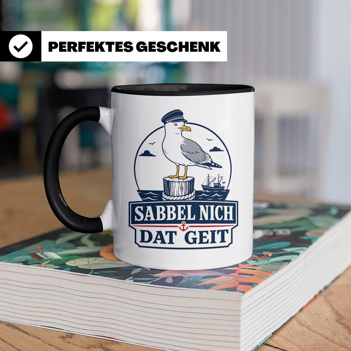 Plattdeutsch Tasse mit Spruch Sabbel nich dat geit - Geschen – Schwarz [farbe:schwarz]