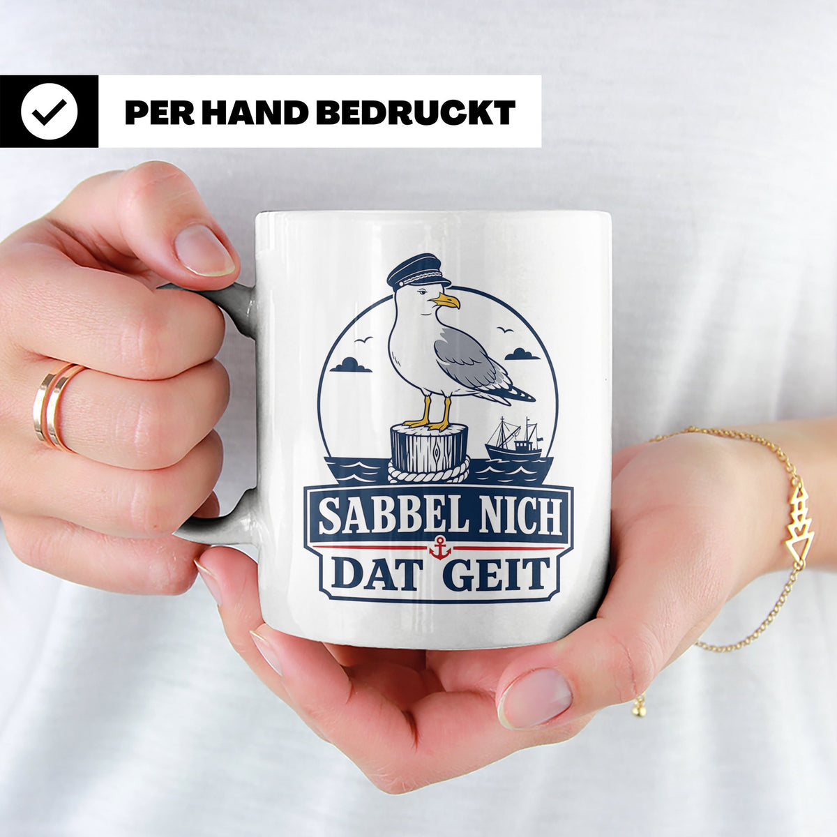 Plattdeutsch Tasse mit Spruch Sabbel nich dat geit - Geschen – Weiß [farbe:weiß]