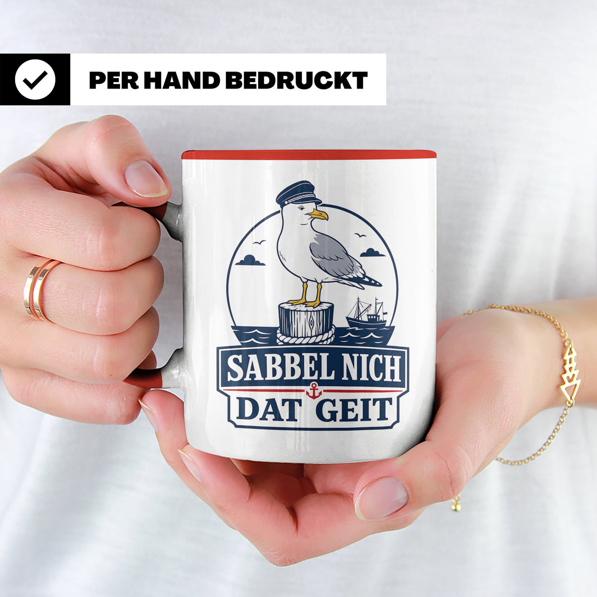 Plattdeutsch Tasse mit Spruch Sabbel nich dat geit - Geschen – Rot [farbe:rot]