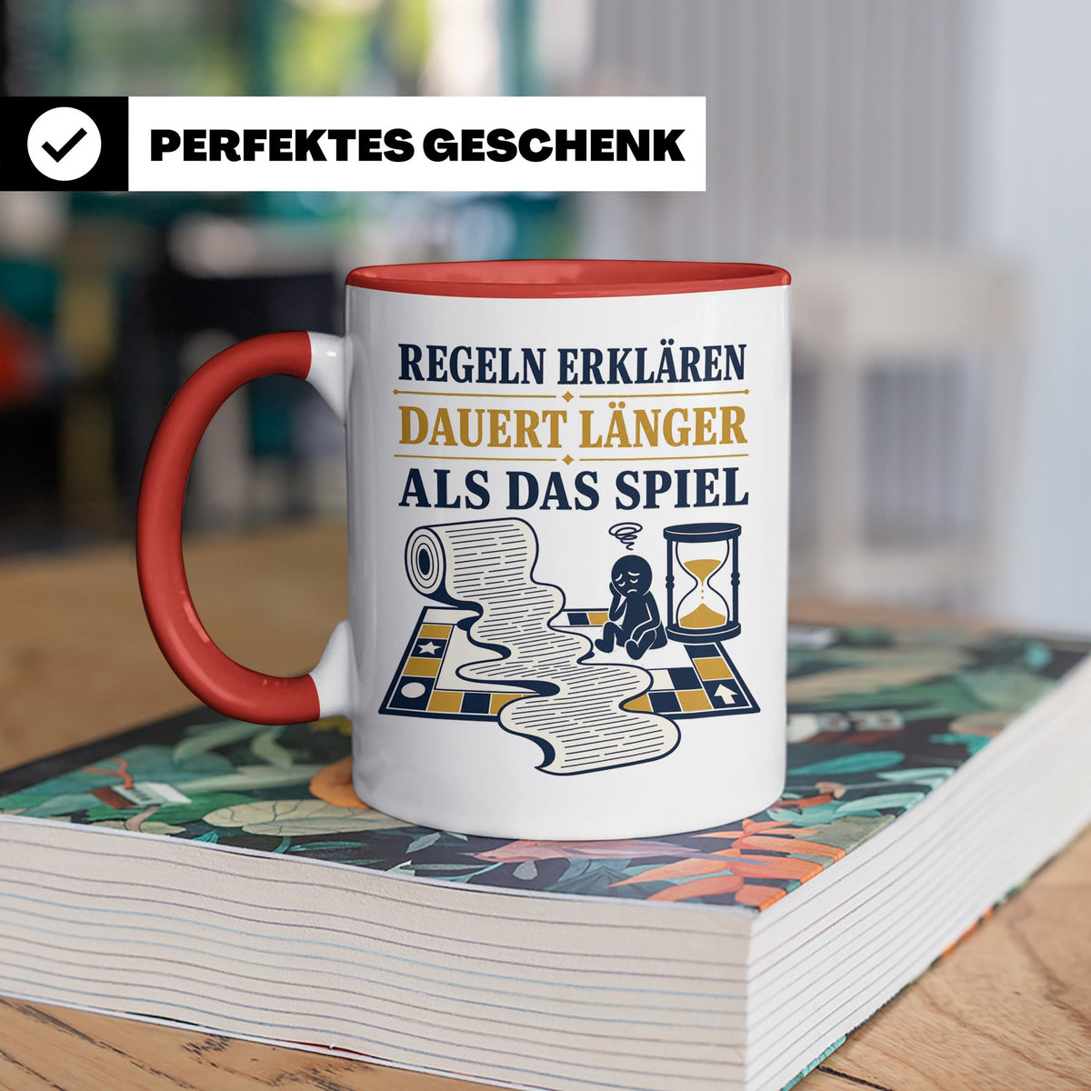 Brettspiel Tasse mit Spruch Regeln erklären dauert länger al – Rot [farbe:rot]