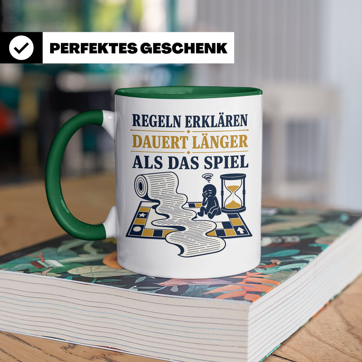 Brettspiel Tasse mit Spruch Regeln erklären dauert länger al – Grün [farbe:grün]