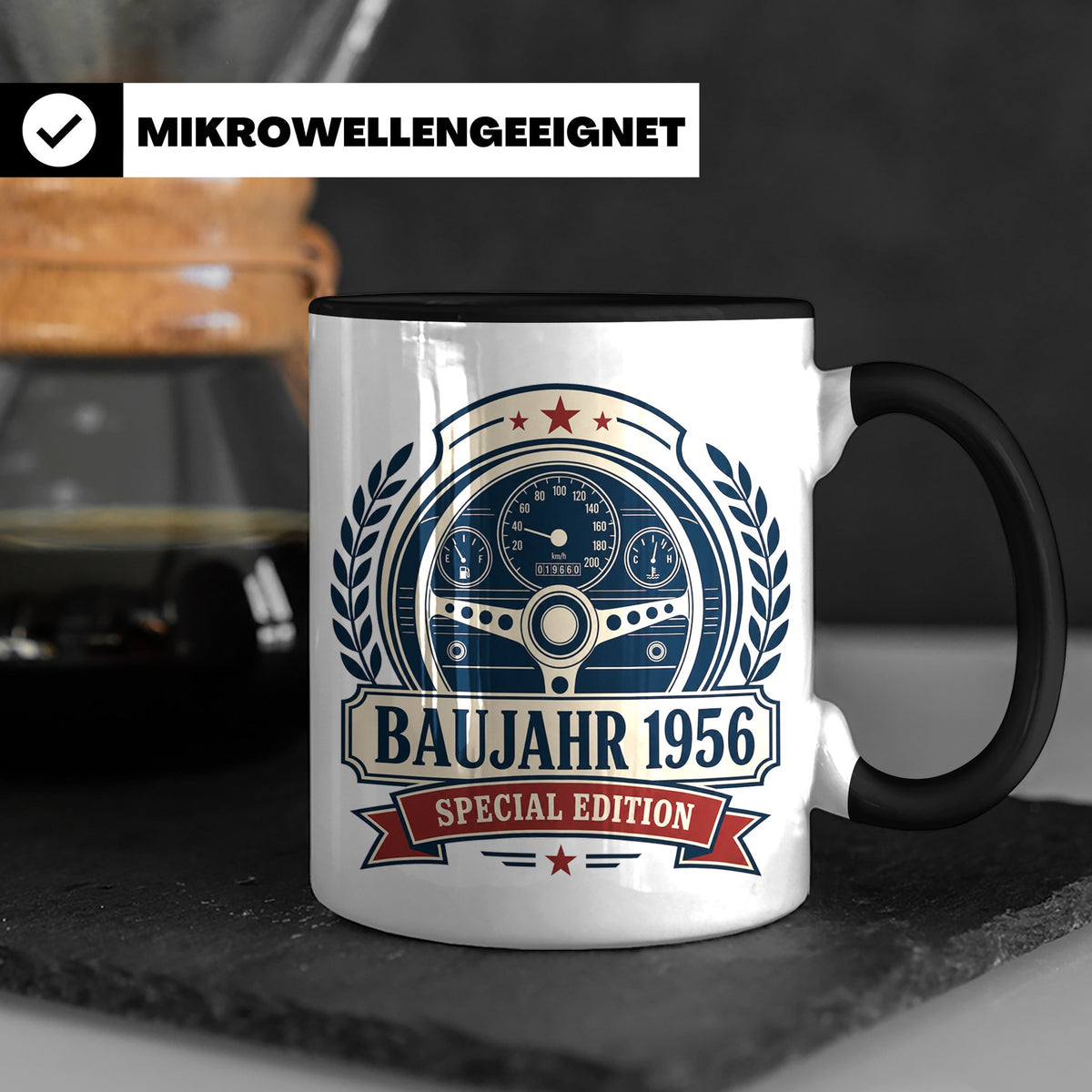 Baujahr 1956 Special Edition Tasse - Geschenk zum 70. Geburt – Schwarz [farbe:schwarz]