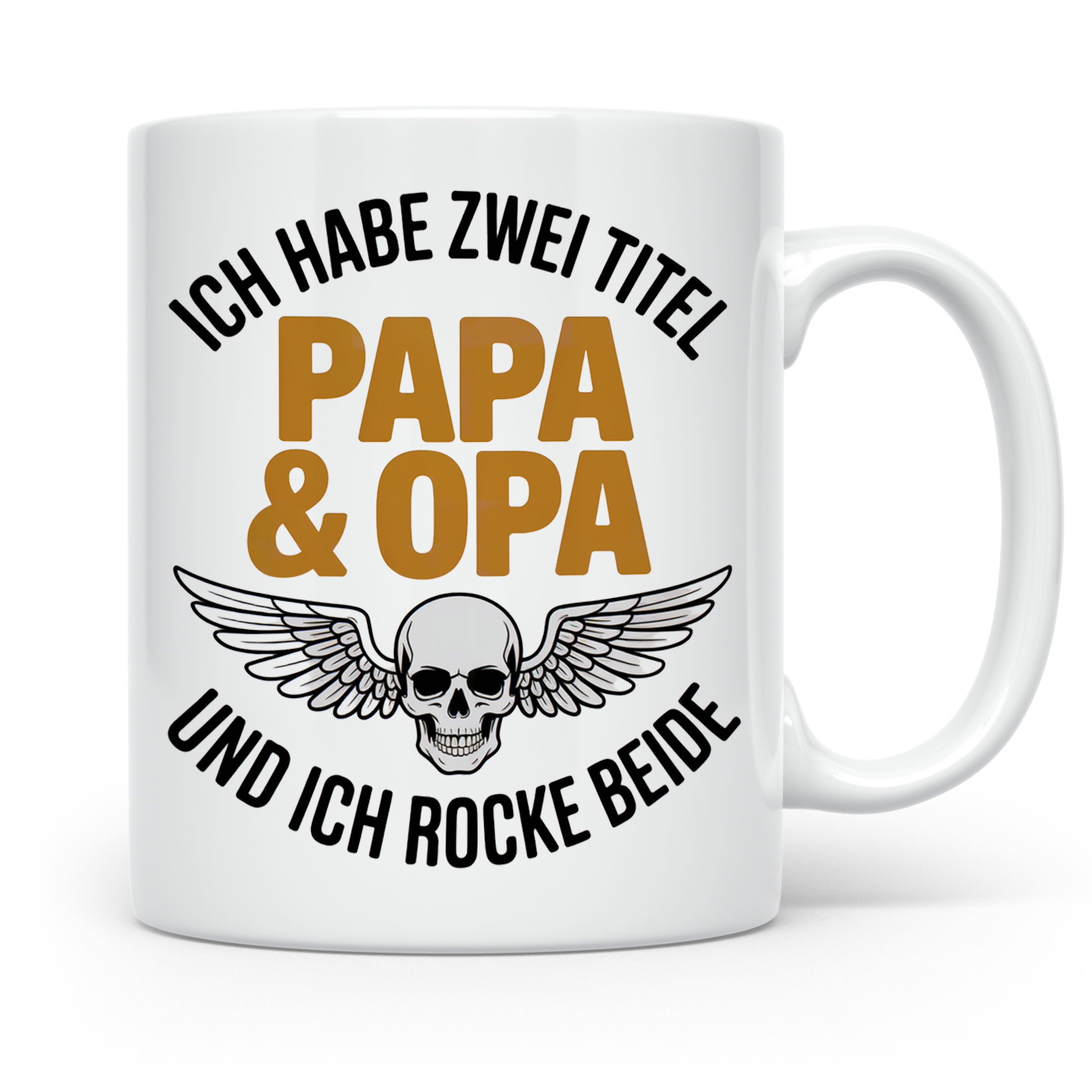 Papa Opa Tasse mit Spruch: Ich habe zwei Titel und rocke bei – Weiß [farbe:weiß]