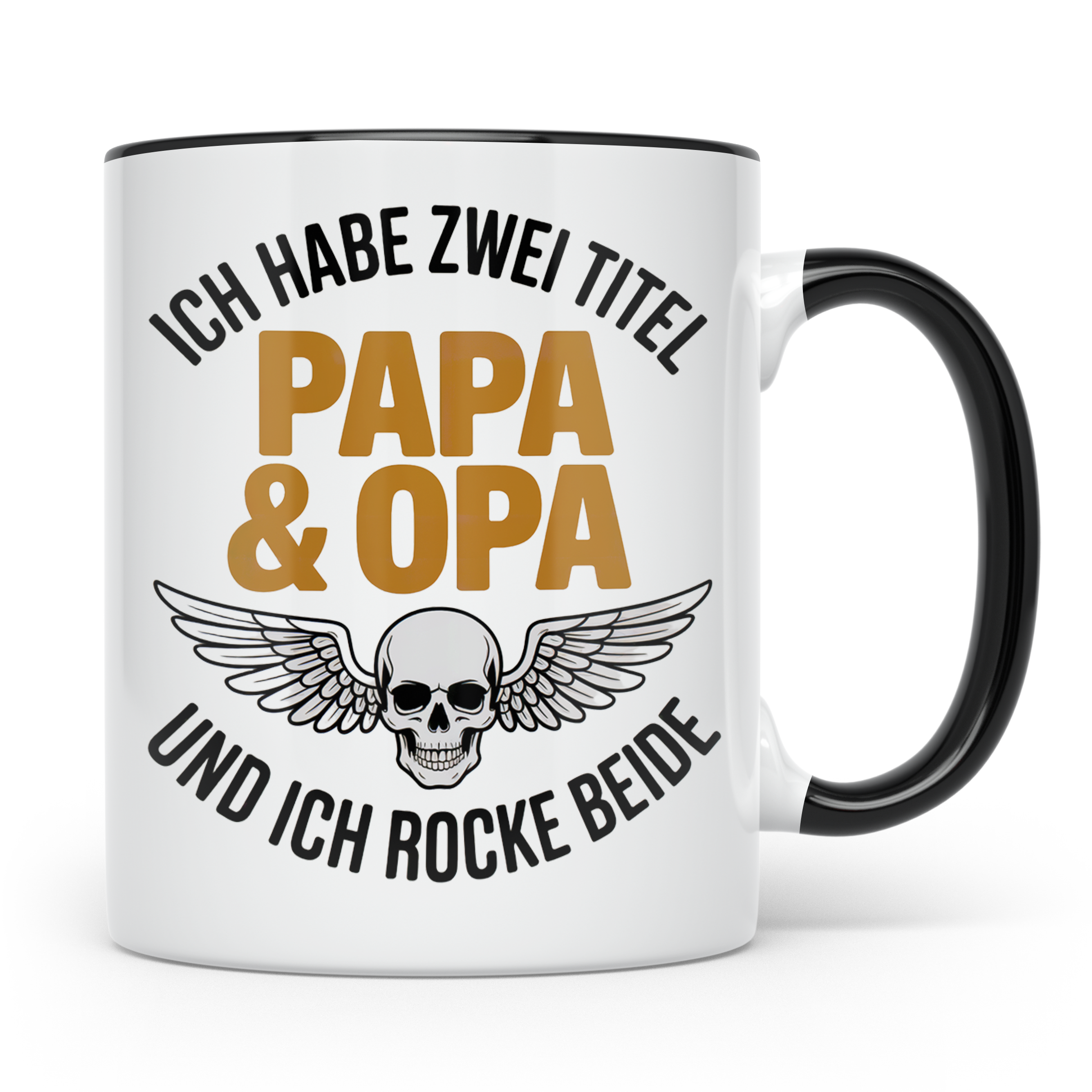 Papa Opa Tasse mit Spruch: Ich habe zwei Titel und rocke bei – Schwarz [farbe:schwarz]