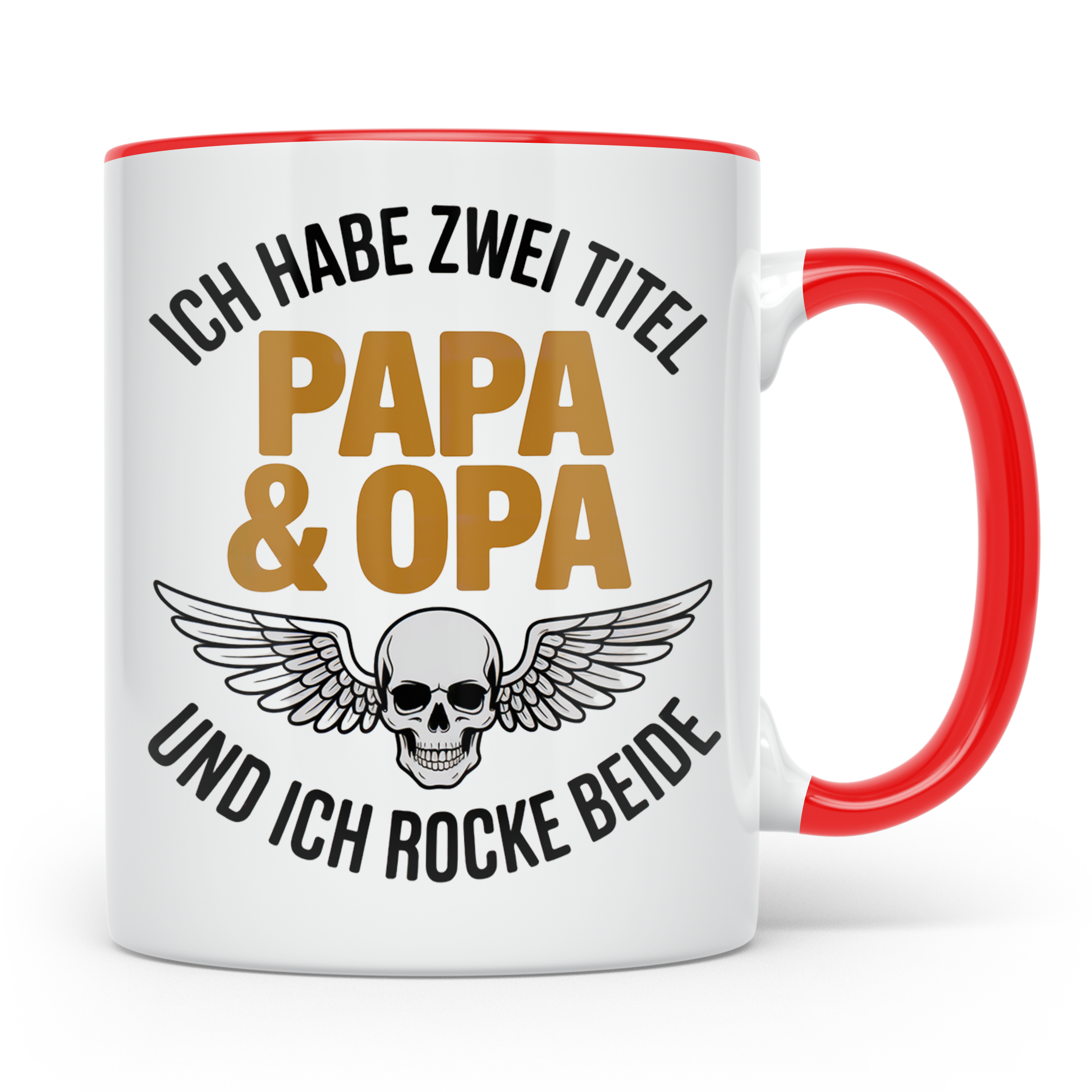 Papa Opa Tasse mit Spruch: Ich habe zwei Titel und rocke bei – Rot [farbe:rot]