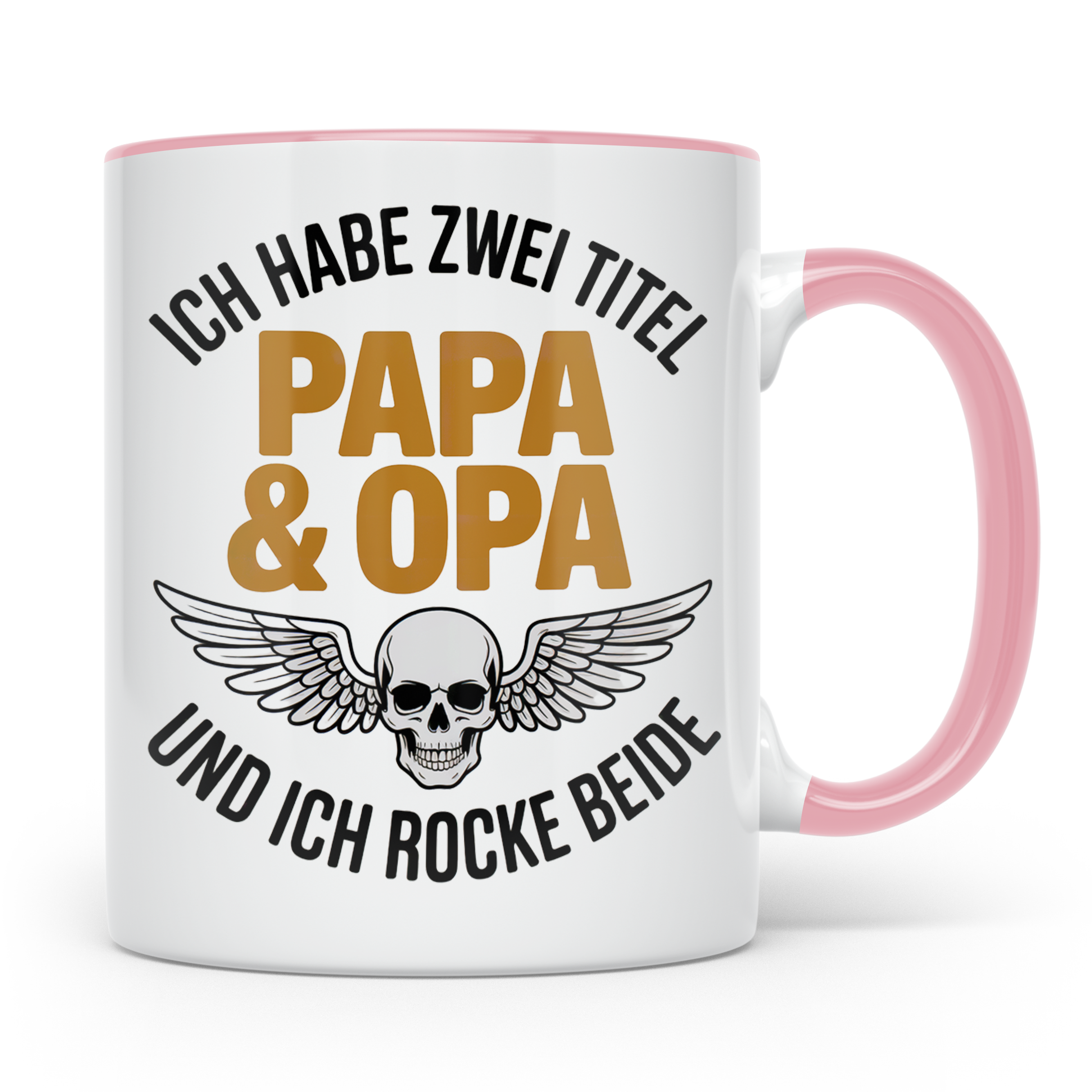 Papa Opa Tasse mit Spruch: Ich habe zwei Titel und rocke bei – Rosa [farbe:rosa]