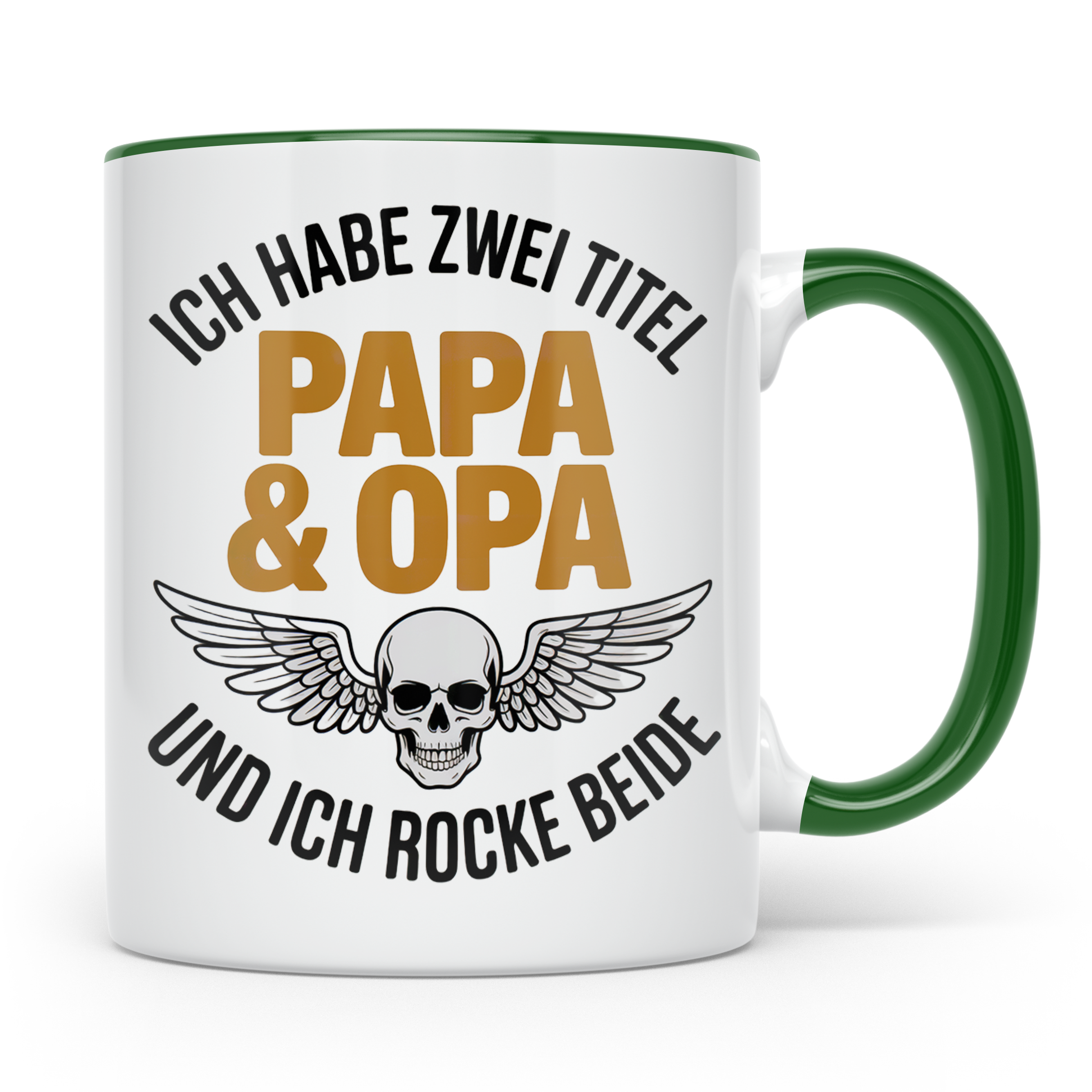 Papa Opa Tasse mit Spruch: Ich habe zwei Titel und rocke bei – Grün [farbe:grün]