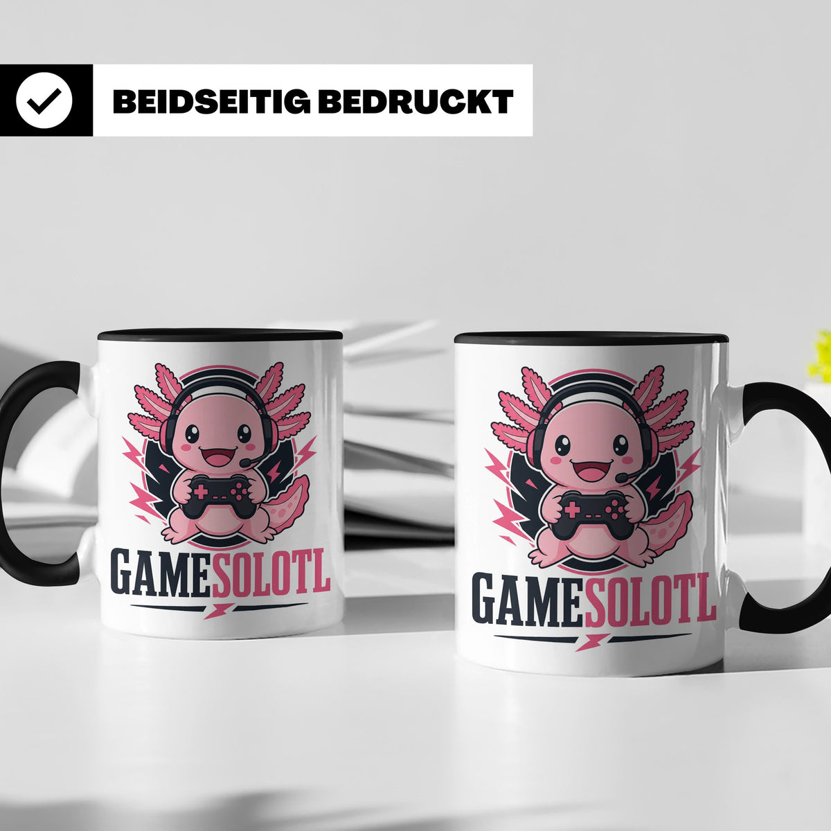 Axolotl Tasse Gamesolotl - Lustiges Geschenk für Gamer Zocke – Schwarz [farbe:schwarz]
