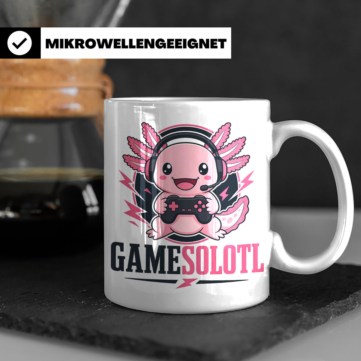 Axolotl Tasse Gamesolotl - Lustiges Geschenk für Gamer Zocke – Weiß [farbe:weiß]