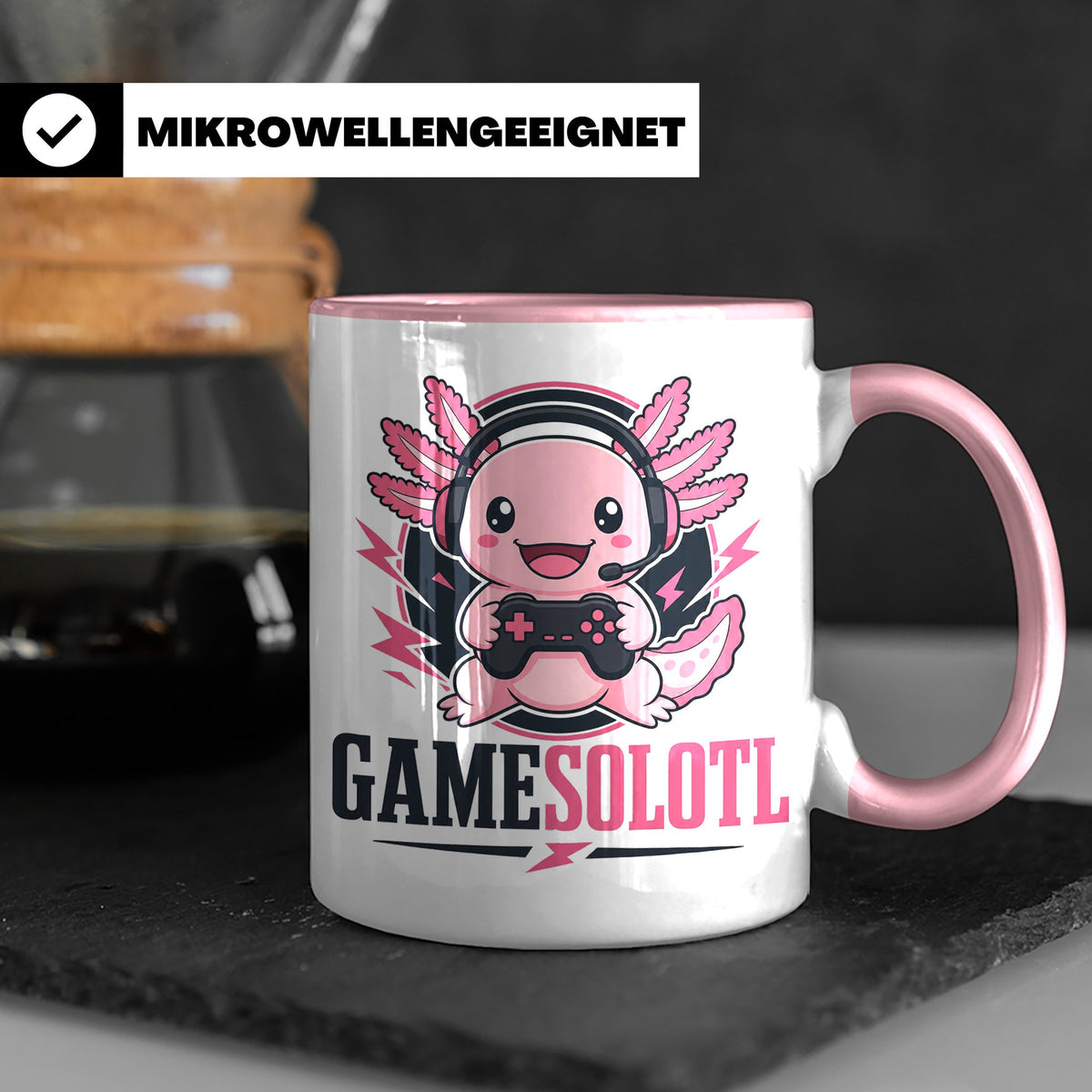 Axolotl Tasse Gamesolotl - Lustiges Geschenk für Gamer Zocke – Rosa [farbe:rosa]