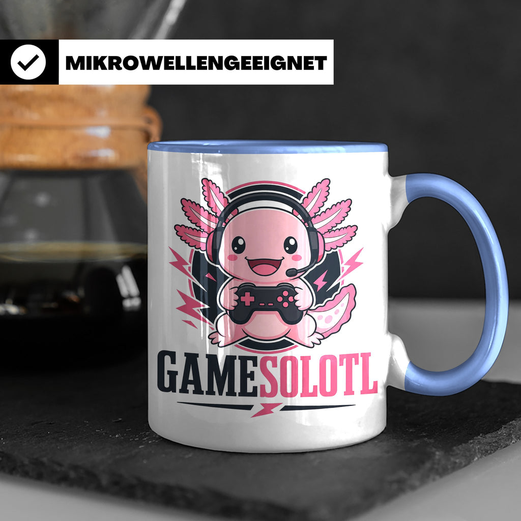 Axolotl Tasse Gamesolotl - Lustiges Geschenk für Gamer Zocke – Blau [farbe:blau]