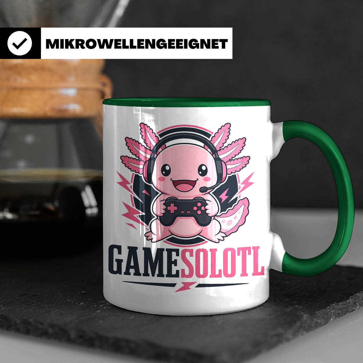 Axolotl Tasse Gamesolotl - Lustiges Geschenk für Gamer Zocke – Grün [farbe:grün]