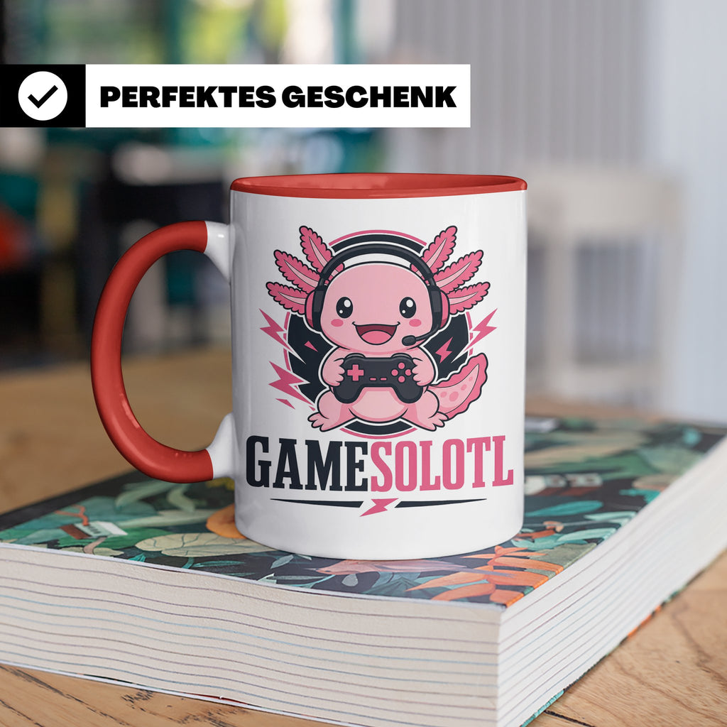 Axolotl Tasse Gamesolotl - Lustiges Geschenk für Gamer Zocke – Rot [farbe:rot]