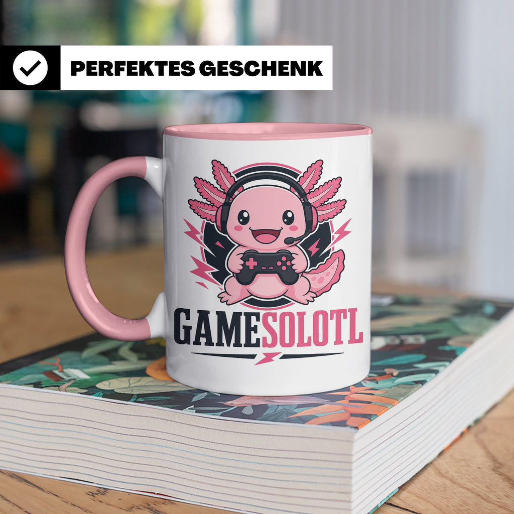Axolotl Tasse Gamesolotl - Lustiges Geschenk für Gamer Zocke – Rosa [farbe:rosa]