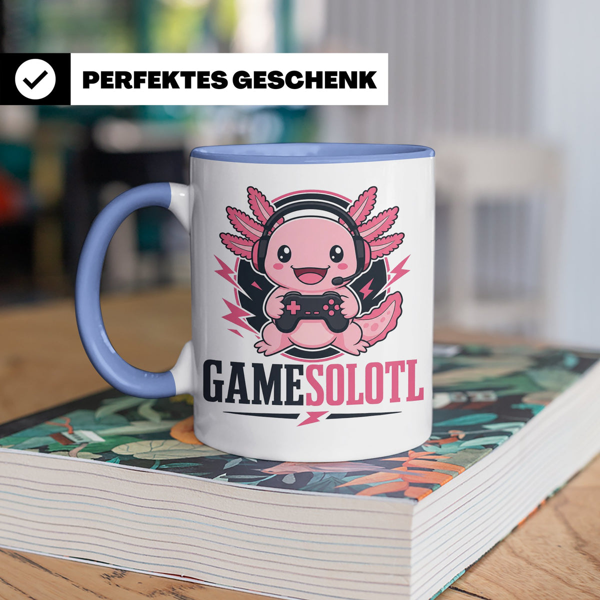 Axolotl Tasse Gamesolotl - Lustiges Geschenk für Gamer Zocke – Blau [farbe:blau]