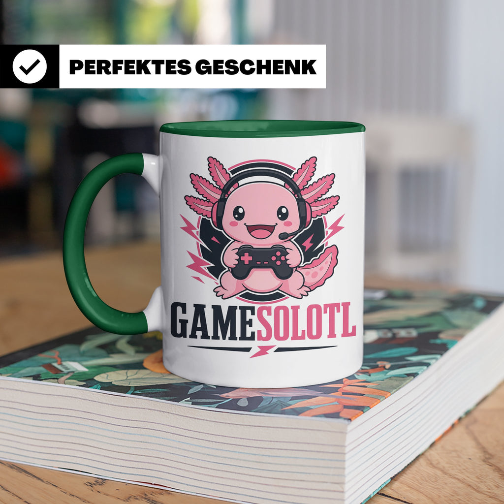 Axolotl Tasse Gamesolotl - Lustiges Geschenk für Gamer Zocke – Grün [farbe:grün]