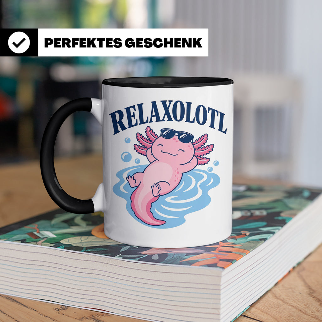 Axolotl Tasse Relaxolotl - Lustiges Geschenk für Axolotl Lie – Schwarz [farbe:schwarz]