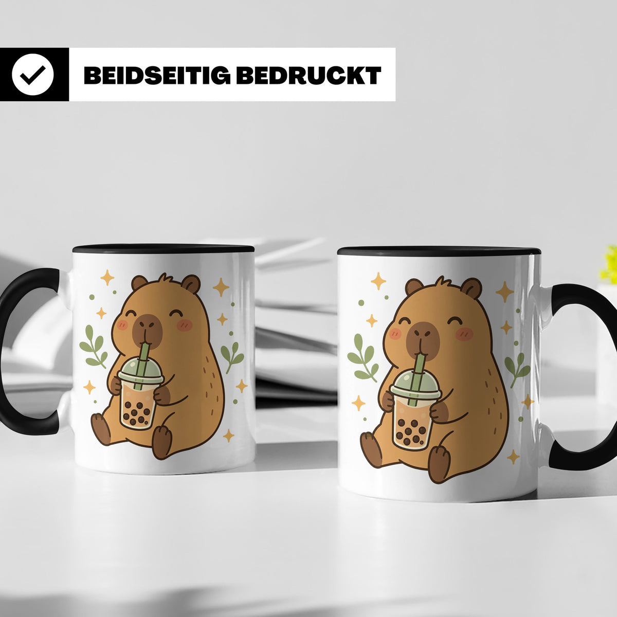 Capybara Tasse Boba Drink - Süßes Geschenk für Capybara Lieb – Schwarz [farbe:schwarz]