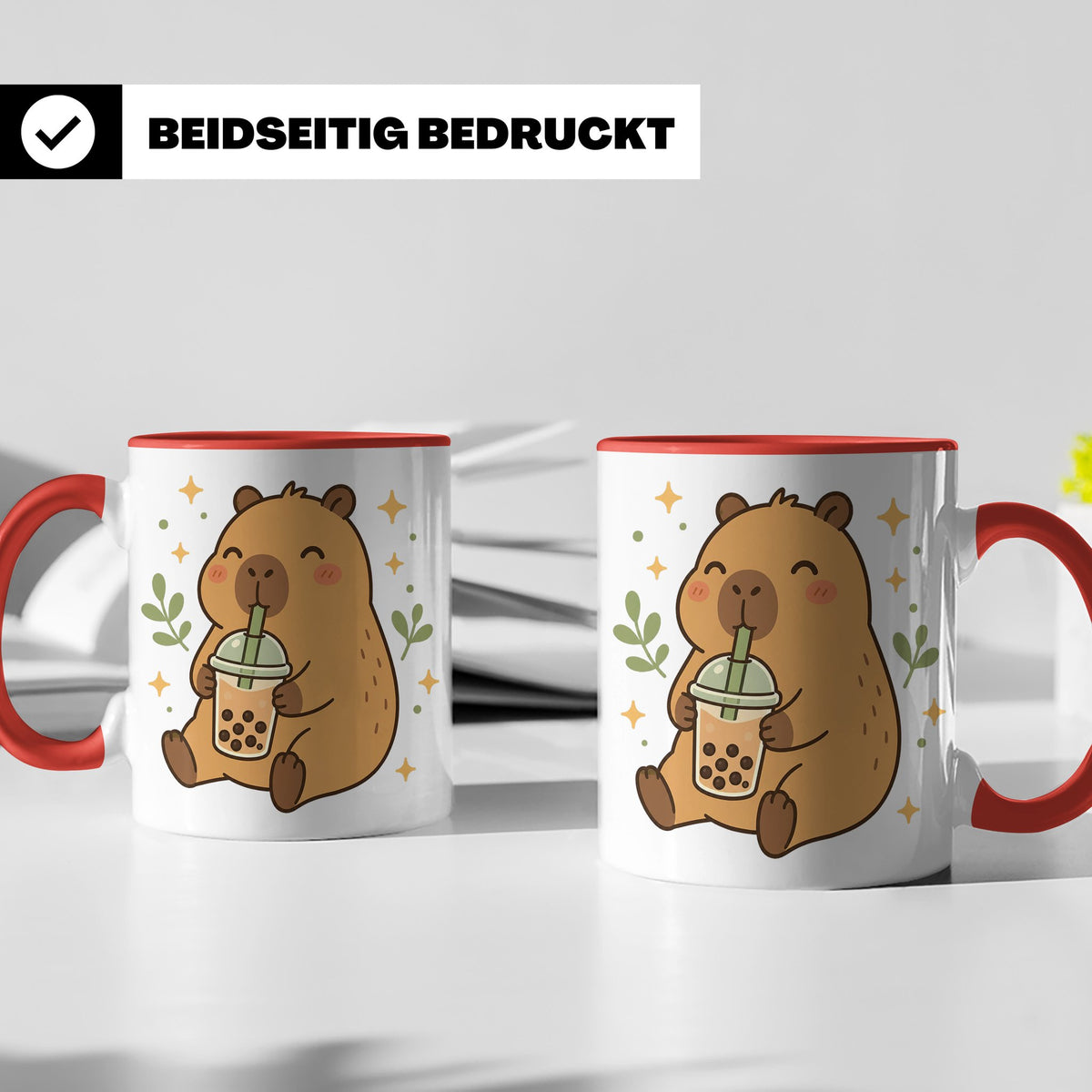 Capybara Tasse Boba Drink - Süßes Geschenk für Capybara Lieb – Rot [farbe:rot]