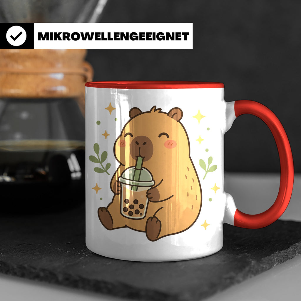 Capybara Tasse Boba Drink - Süßes Geschenk für Capybara Lieb – Rot [farbe:rot]