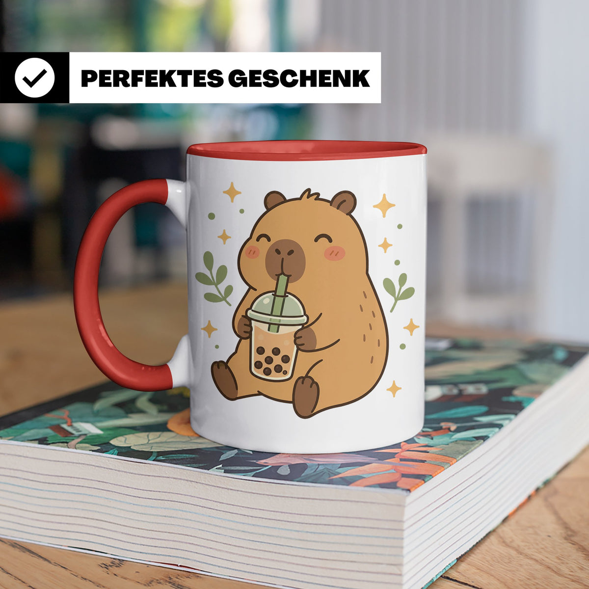 Capybara Tasse Boba Drink - Süßes Geschenk für Capybara Lieb – Rot [farbe:rot]