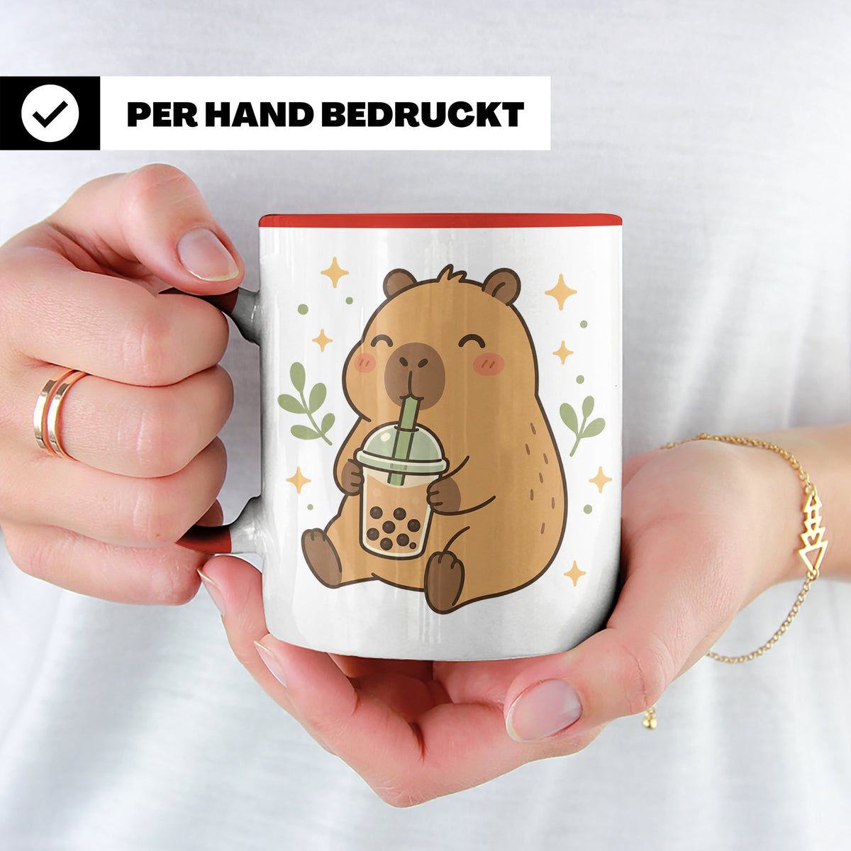Capybara Tasse Boba Drink - Süßes Geschenk für Capybara Lieb – Rot [farbe:rot]