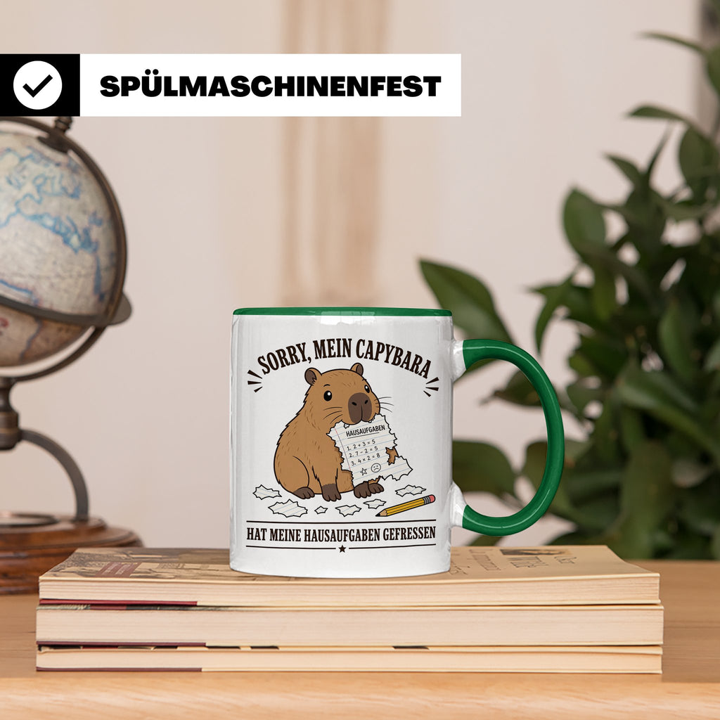 Capybara Tasse Sorry mein Capybara hat meine Hausaufgaben ge – Grün [farbe:grün]