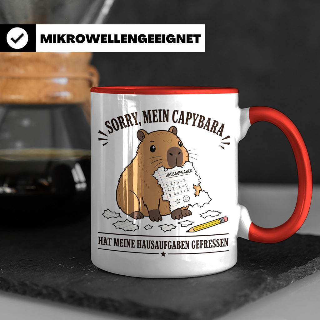 Capybara Tasse Sorry mein Capybara hat meine Hausaufgaben ge – Rot [farbe:rot]