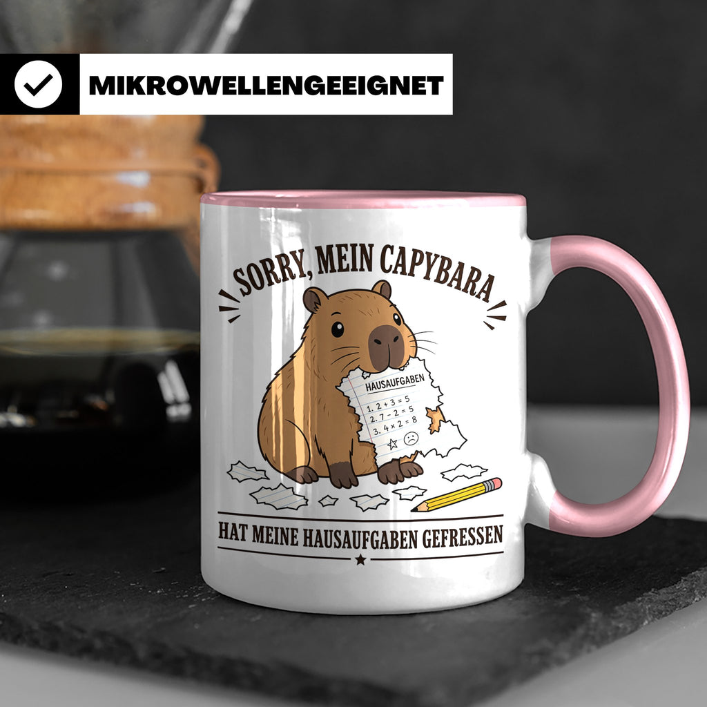Capybara Tasse Sorry mein Capybara hat meine Hausaufgaben ge – Rosa [farbe:rosa]