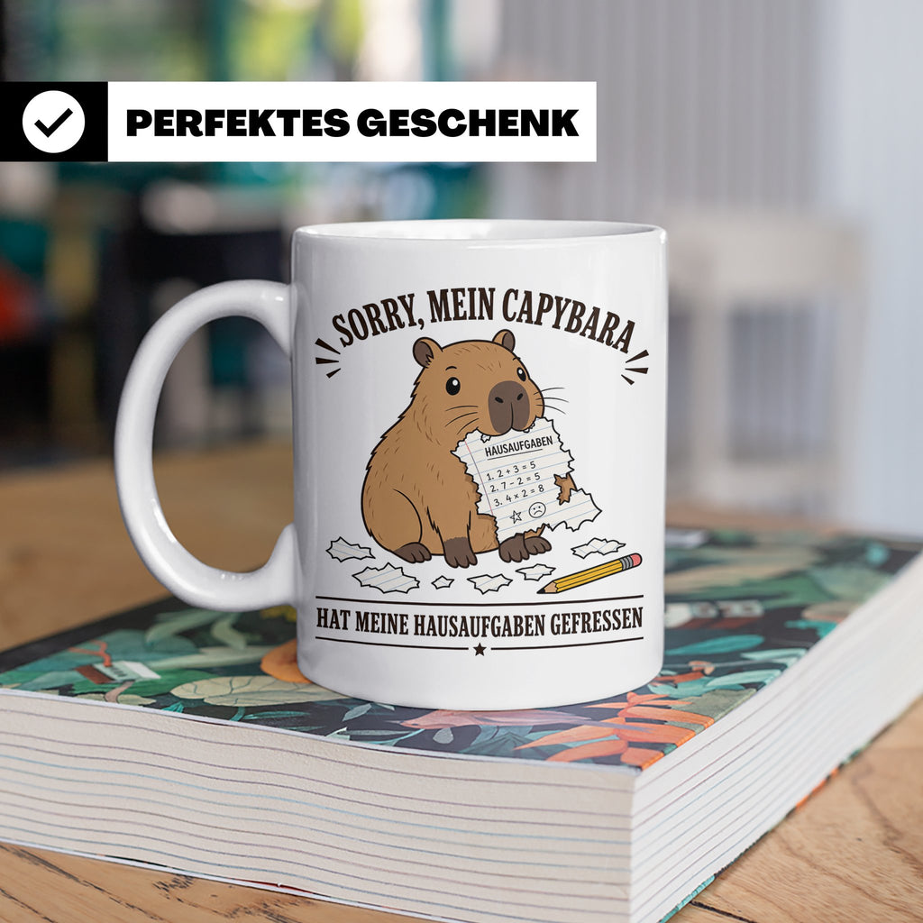 Capybara Tasse Sorry mein Capybara hat meine Hausaufgaben ge – Weiß [farbe:weiß]