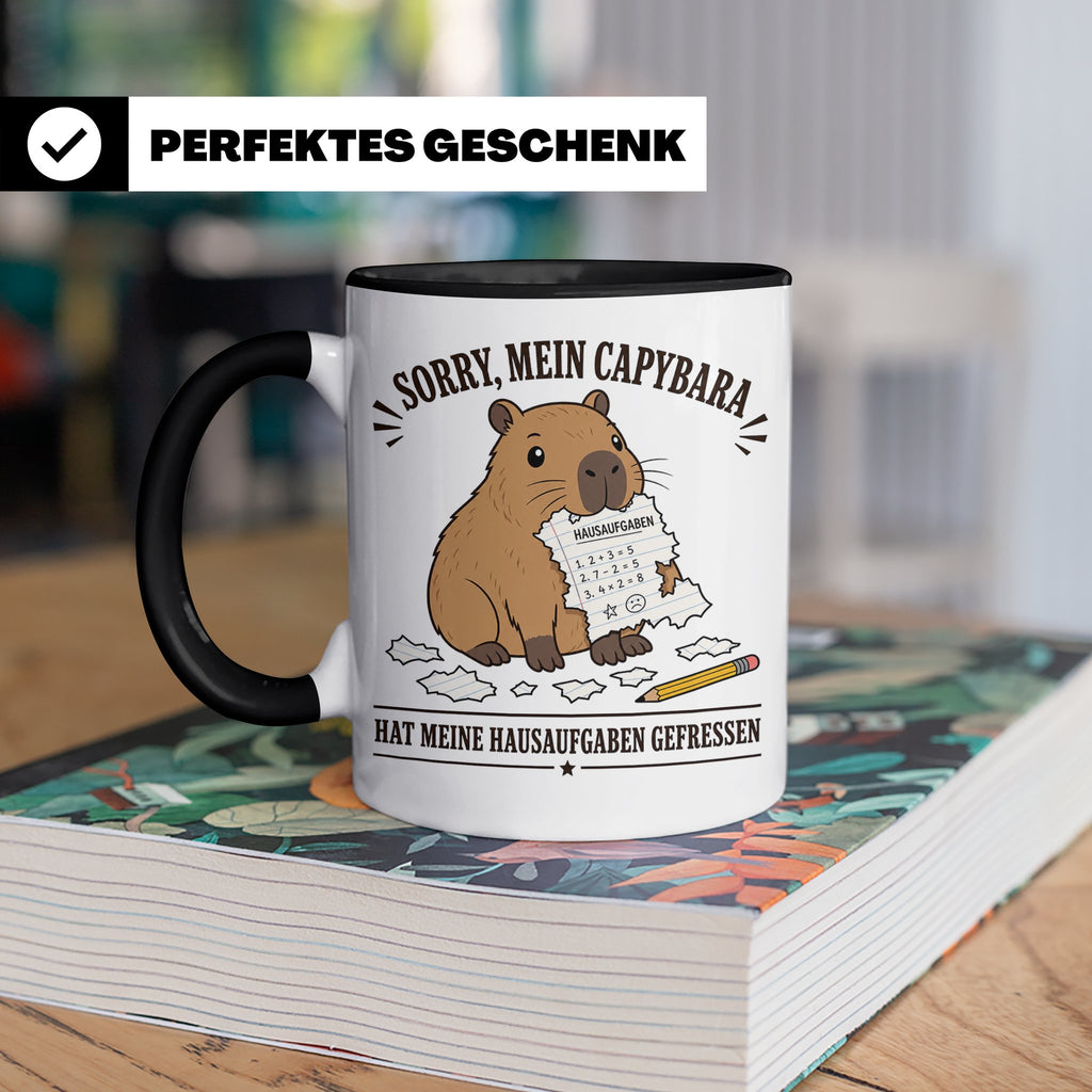 Capybara Tasse Sorry mein Capybara hat meine Hausaufgaben ge – Schwarz [farbe:schwarz]
