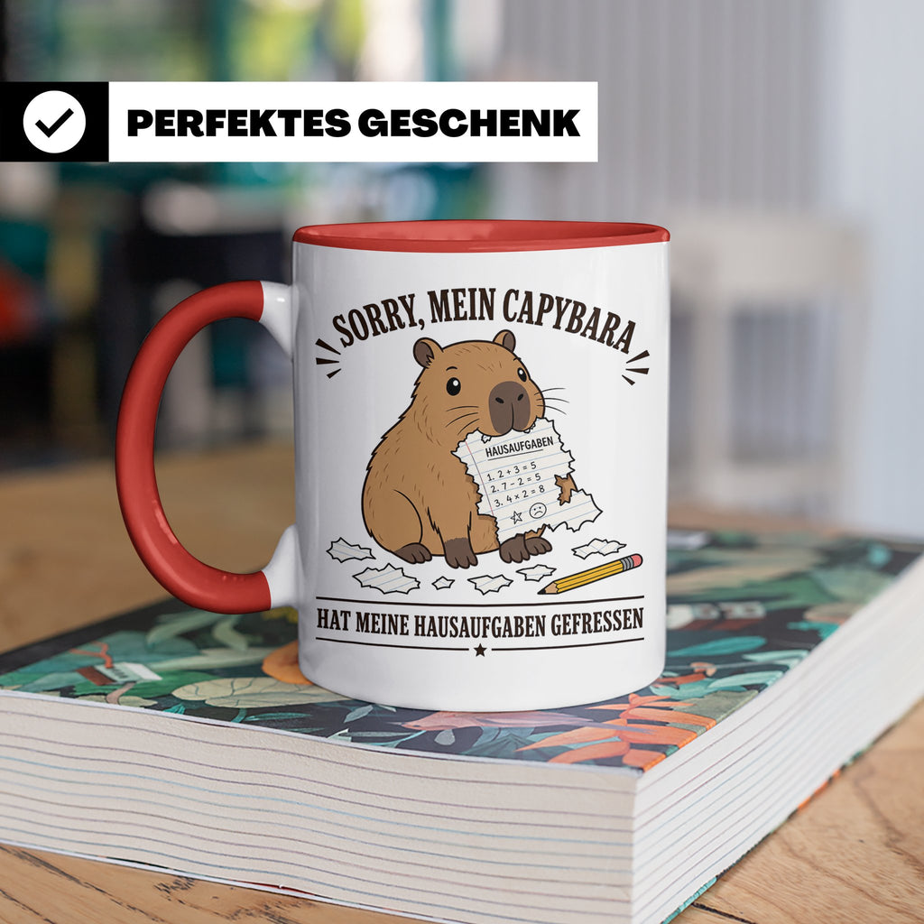 Capybara Tasse Sorry mein Capybara hat meine Hausaufgaben ge – Rot [farbe:rot]