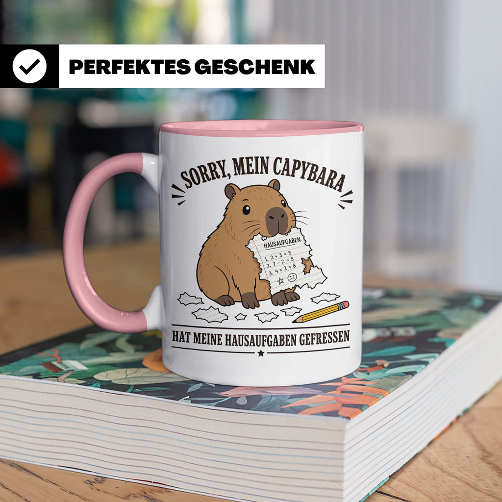 Capybara Tasse Sorry mein Capybara hat meine Hausaufgaben ge – Rosa [farbe:rosa]