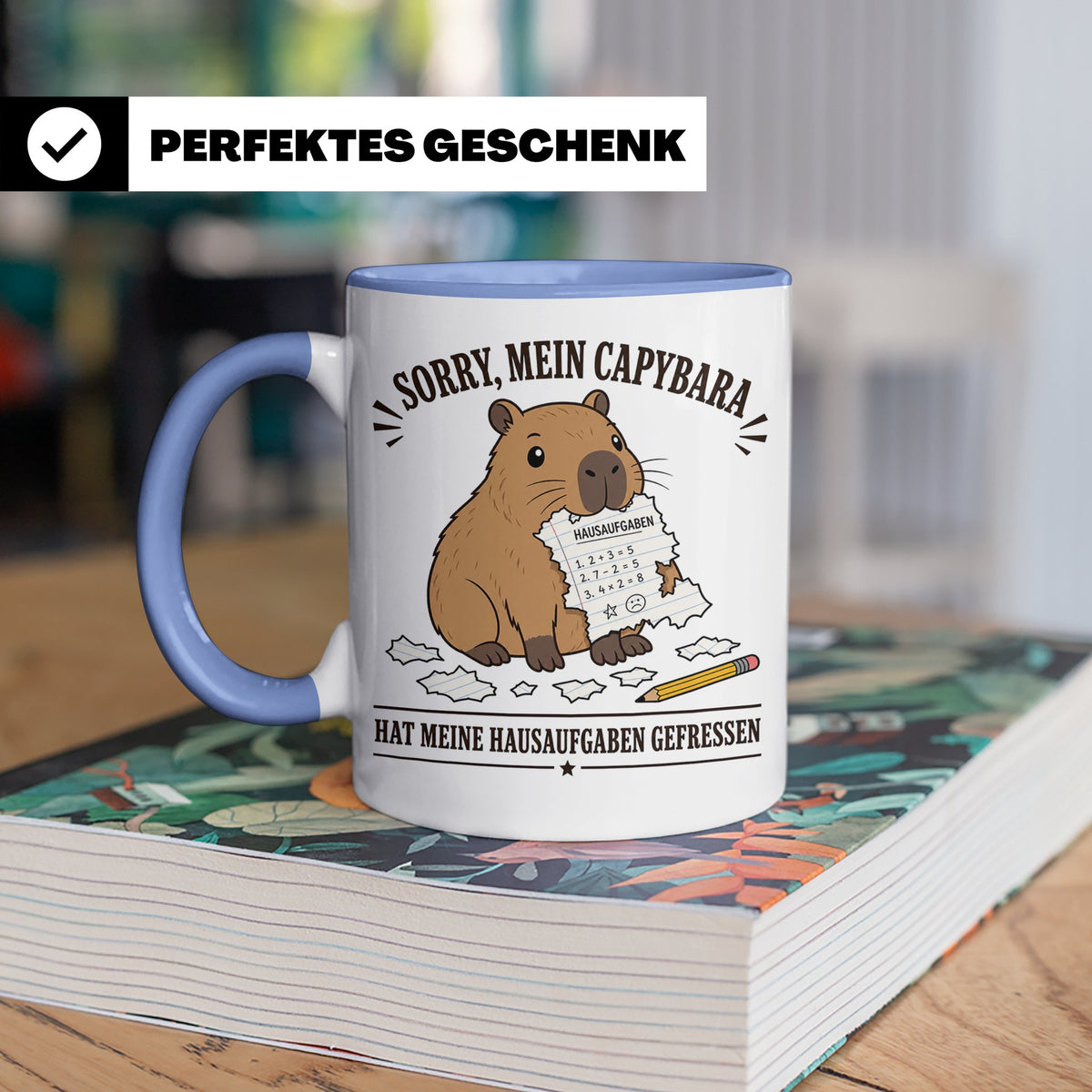 Capybara Tasse Sorry mein Capybara hat meine Hausaufgaben ge – Blau [farbe:blau]