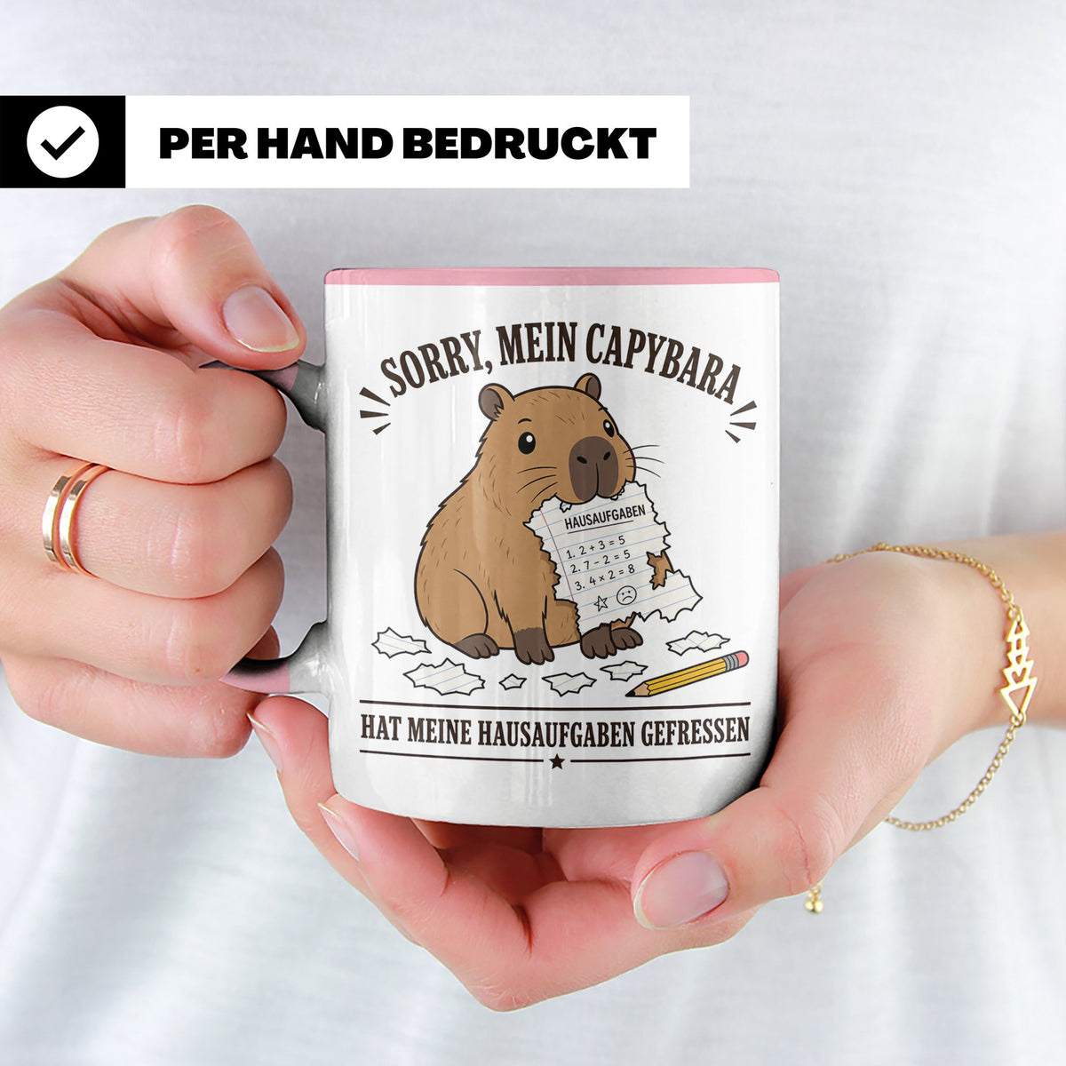 Capybara Tasse Sorry mein Capybara hat meine Hausaufgaben ge – Rosa [farbe:rosa]