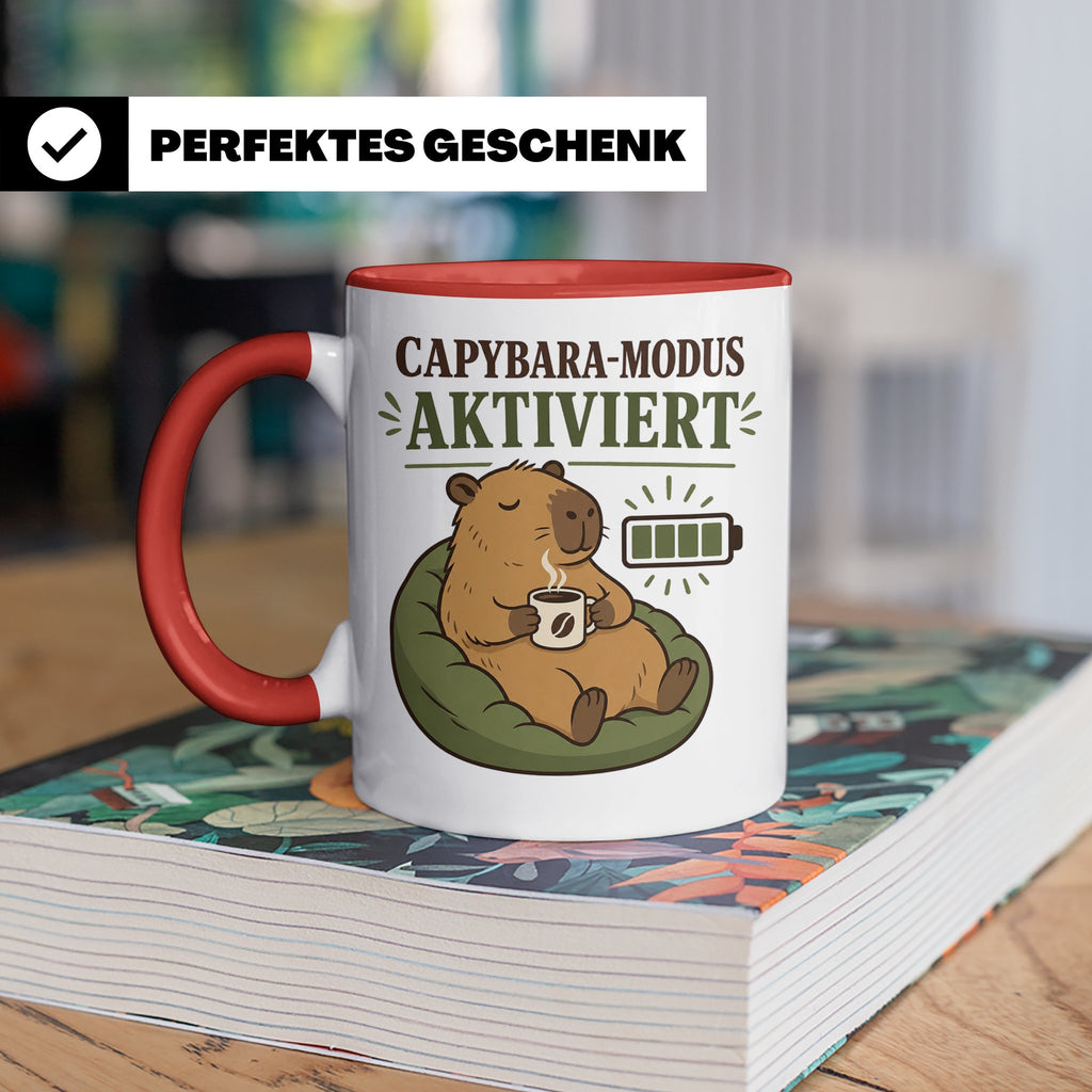 Capybara Tasse Capybara Modus aktiviert - Lustiges Geschenk  – Rot [farbe:rot]