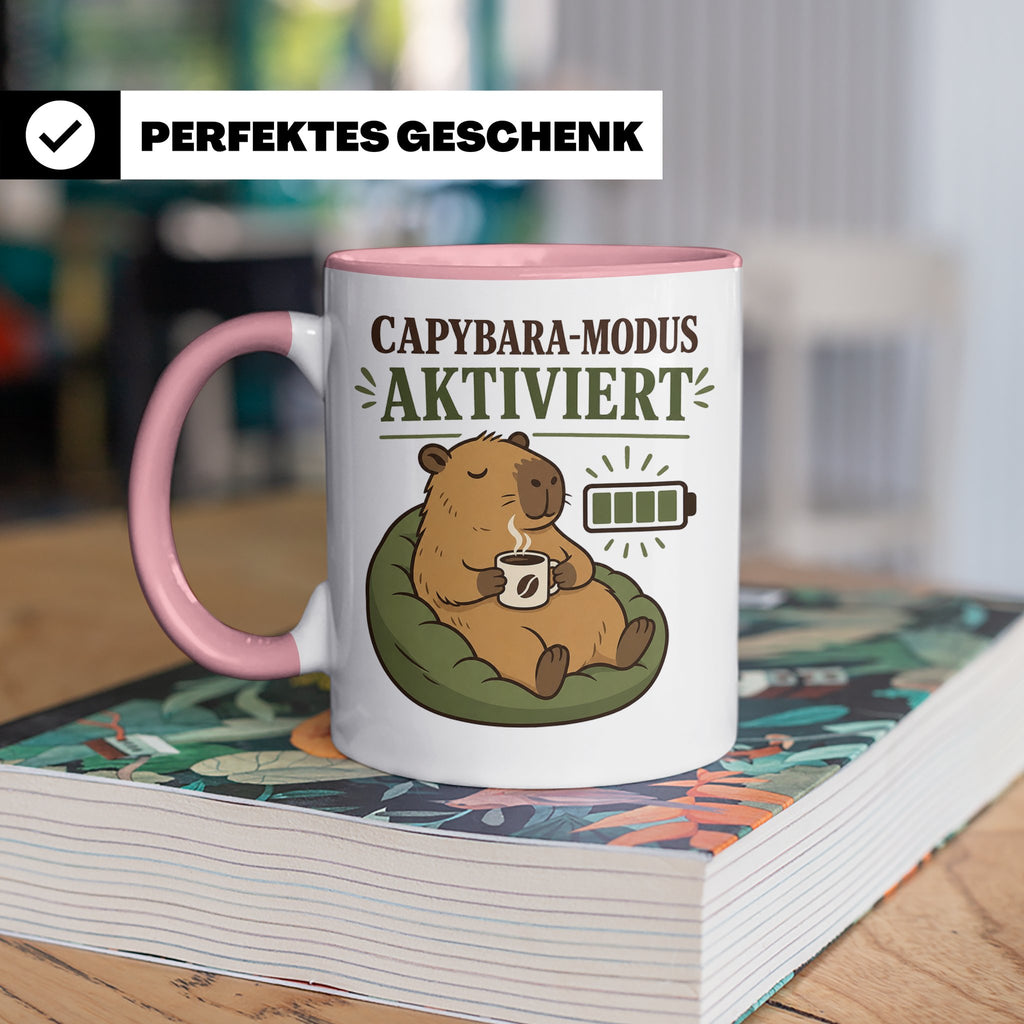 Capybara Tasse Capybara Modus aktiviert - Lustiges Geschenk  – Rosa [farbe:rosa]