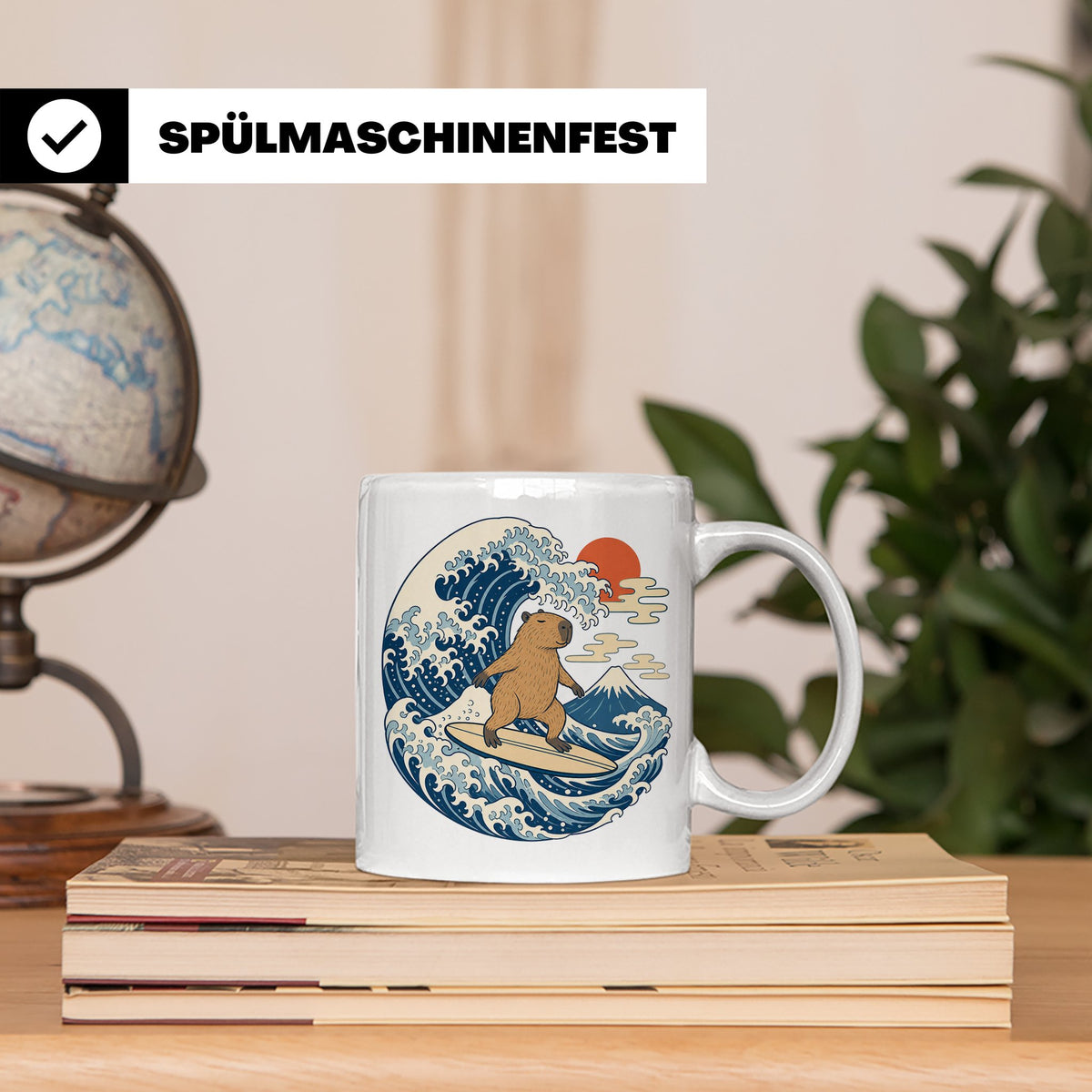 Capybara Tasse Surfer Japanische Welle - Geschenk für Capyba – Weiß [farbe:weiß]