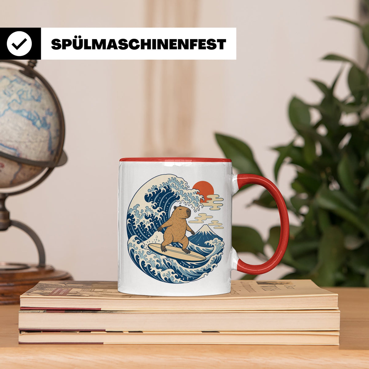 Capybara Tasse Surfer Japanische Welle - Geschenk für Capyba – Rot [farbe:rot]