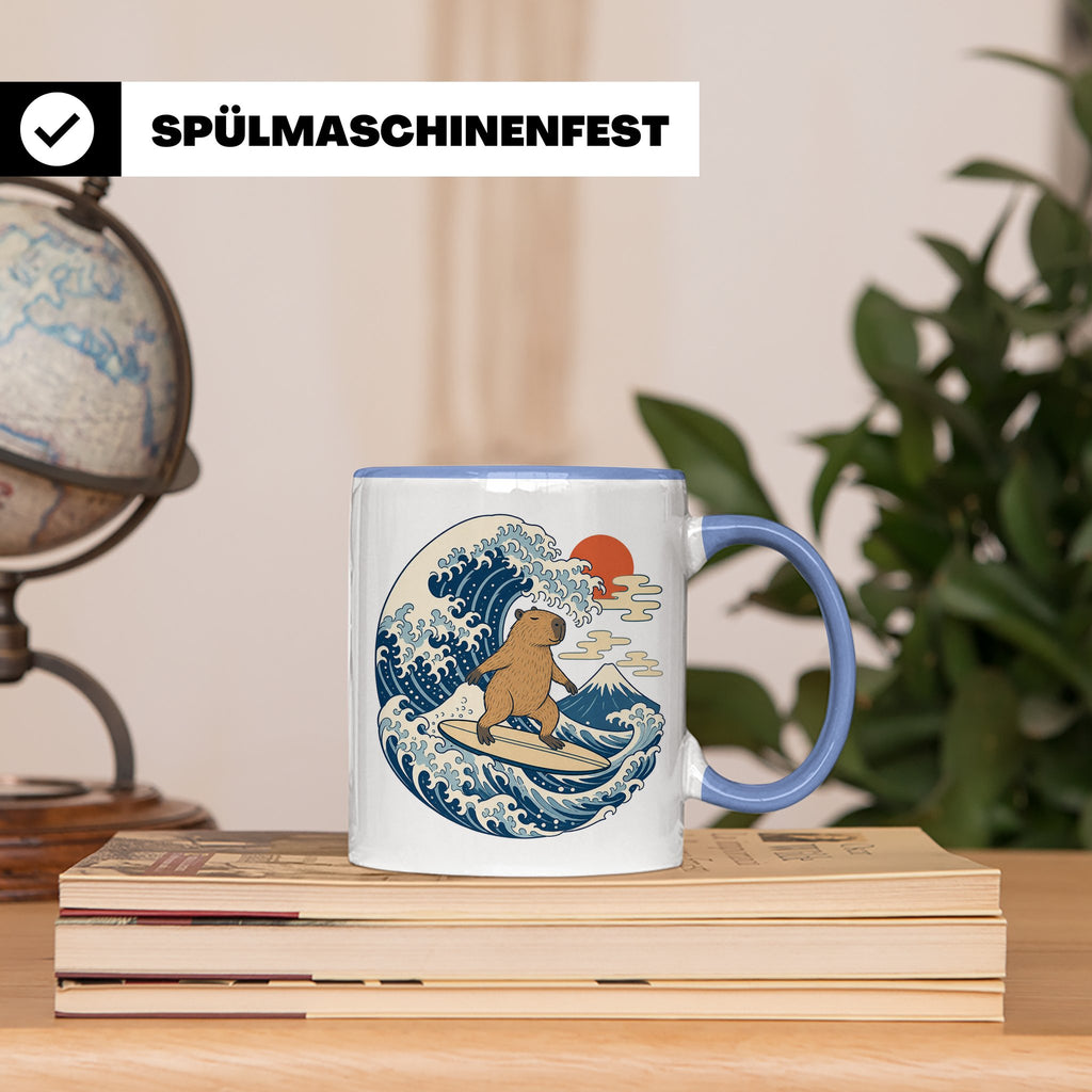Capybara Tasse Surfer Japanische Welle - Geschenk für Capyba – Blau [farbe:blau]