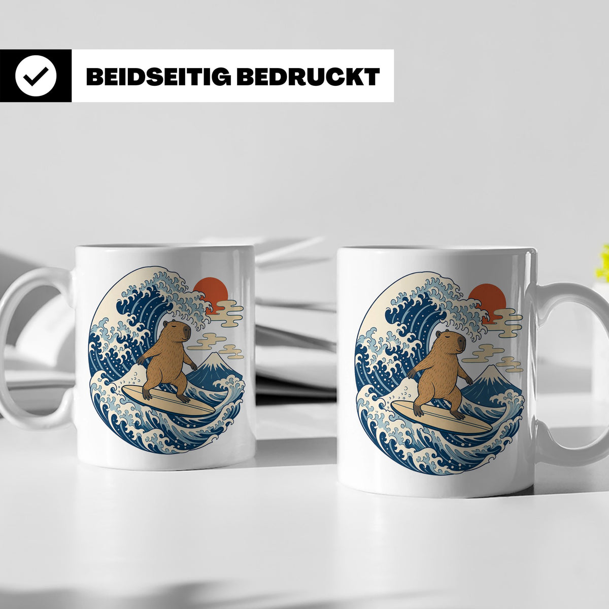 Capybara Tasse Surfer Japanische Welle - Geschenk für Capyba – Weiß [farbe:weiß]