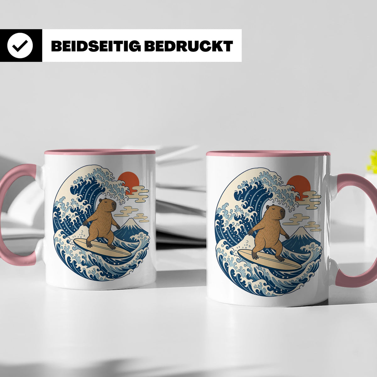 Capybara Tasse Surfer Japanische Welle - Geschenk für Capyba – Rosa [farbe:rosa]