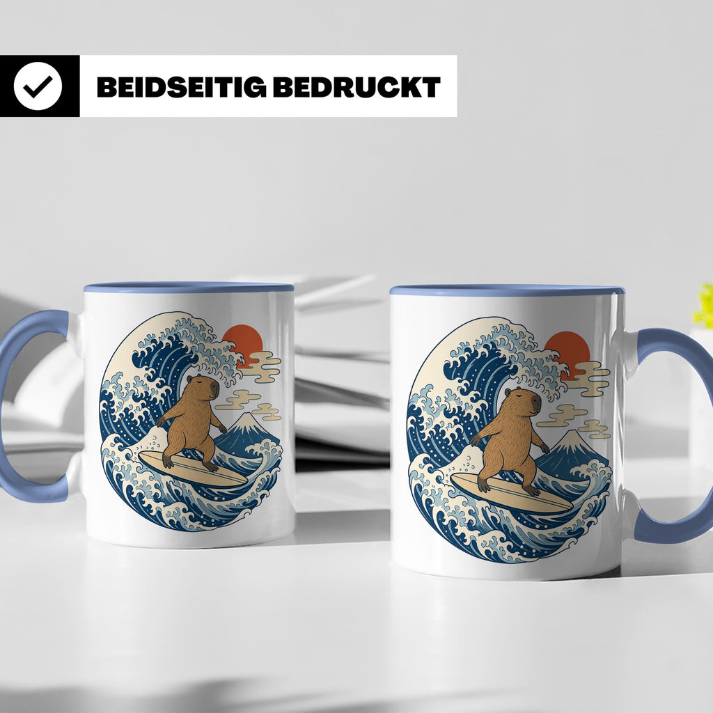 Capybara Tasse Surfer Japanische Welle - Geschenk für Capyba – Blau [farbe:blau]