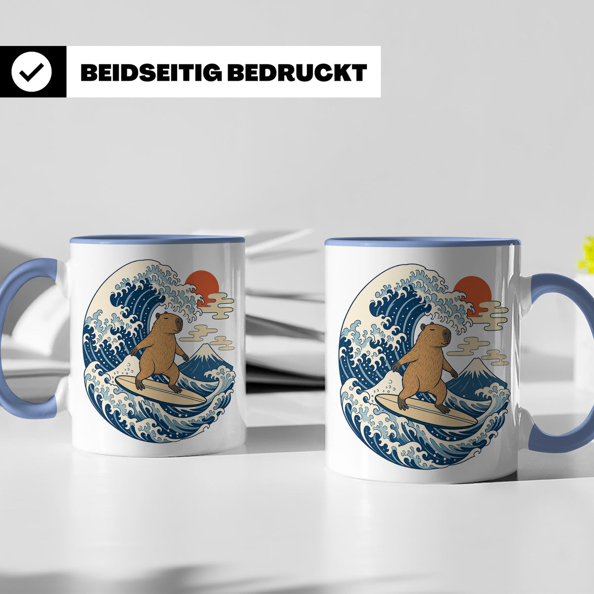 Capybara Tasse Surfer Japanische Welle - Geschenk für Capyba – Blau [farbe:blau]