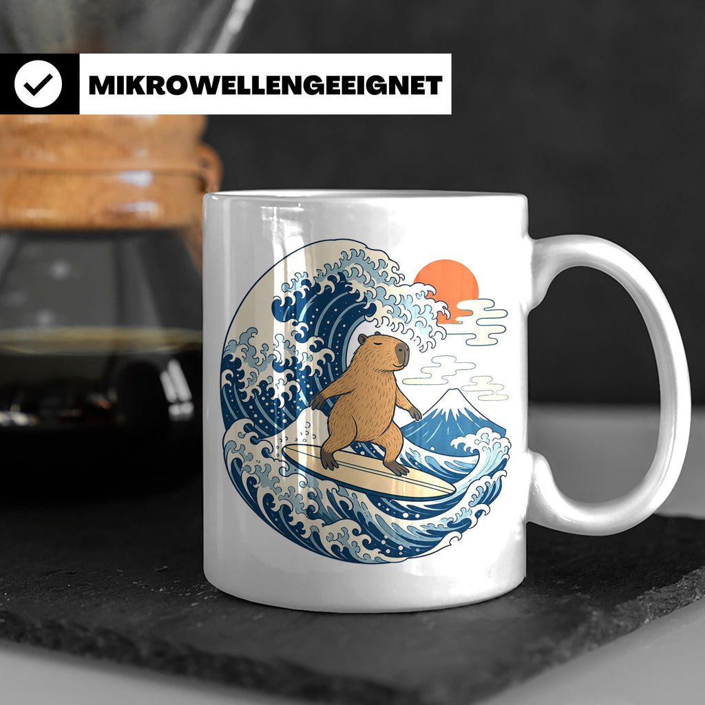 Capybara Tasse Surfer Japanische Welle - Geschenk für Capyba – Weiß [farbe:weiß]