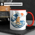 Capybara Tasse Surfer Japanische Welle - Geschenk für Capyba – Rot [farbe:rot]