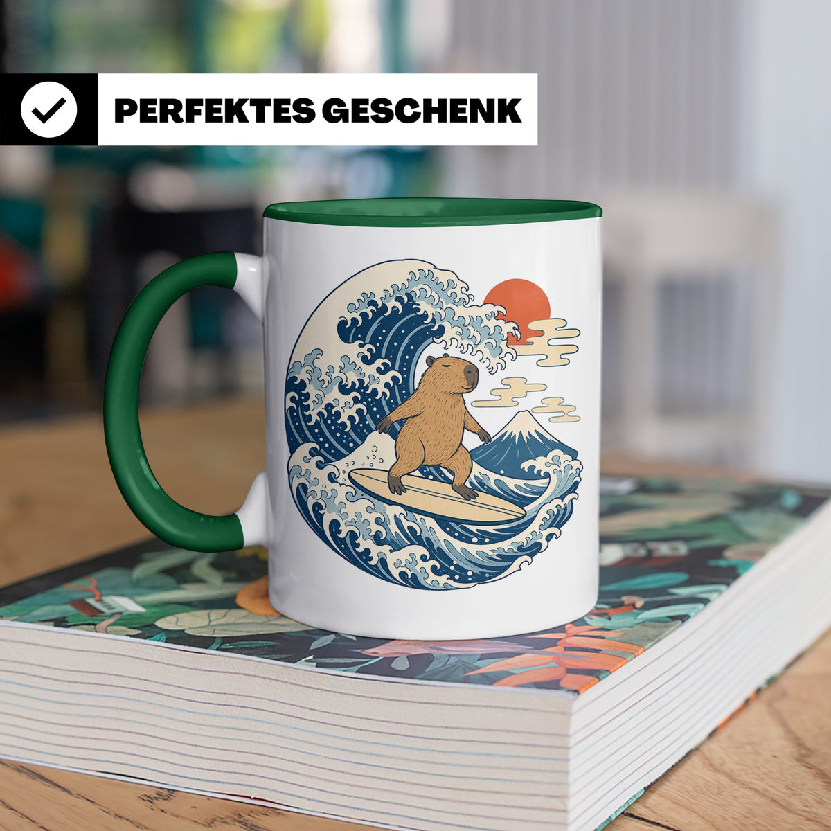 Capybara Tasse Surfer Japanische Welle - Geschenk für Capyba – Grün [farbe:grün]